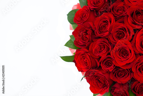 bouquet of red rosesbouquet of red roses in a white box on a white background isolated photo