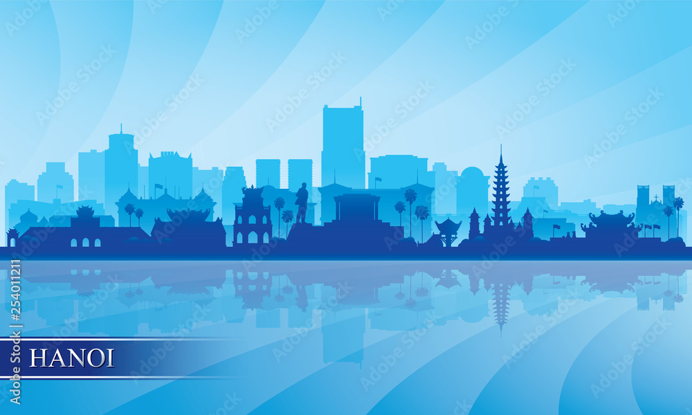 Naklejka premium Hanoi city skyline silhouette background