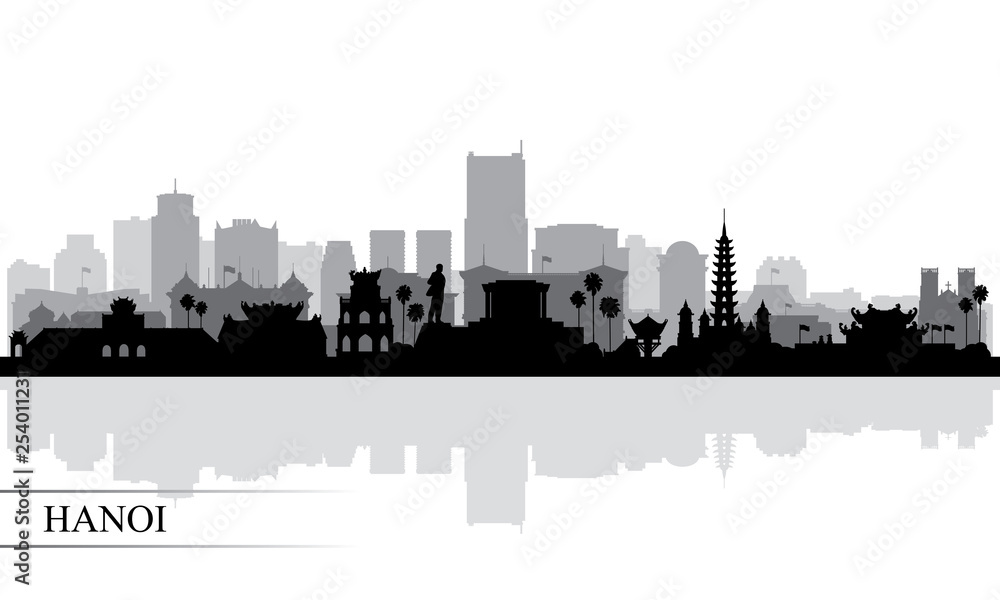 Hanoi city skyline silhouette background