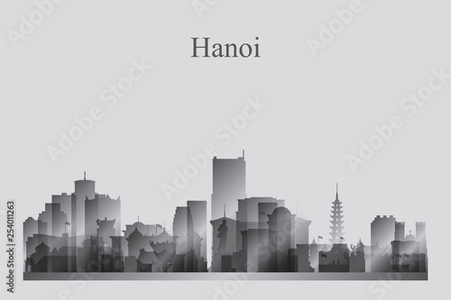 Hanoi city skyline silhouette in grayscale