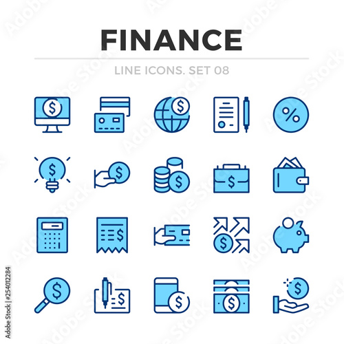 Finance vector line icons set. Thin line design. Outline graphic elements, simple stroke symbols. Financial icons