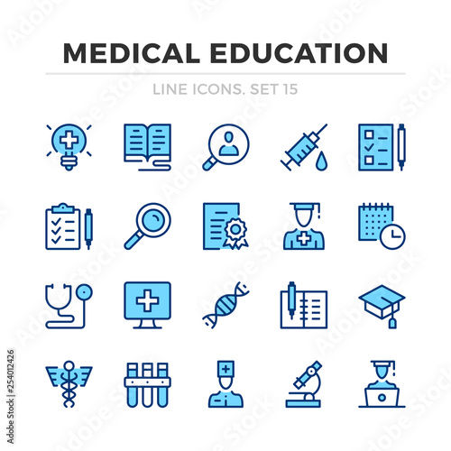 Medical education vector line icons set. Thin line design. Modern outline graphic elements, simple stroke symbols. Medical education icons