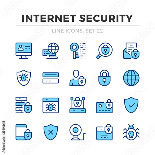 Internet security vector line icons set. Thin line design. Modern outline graphic elements, simple stroke symbols. Internet security icons