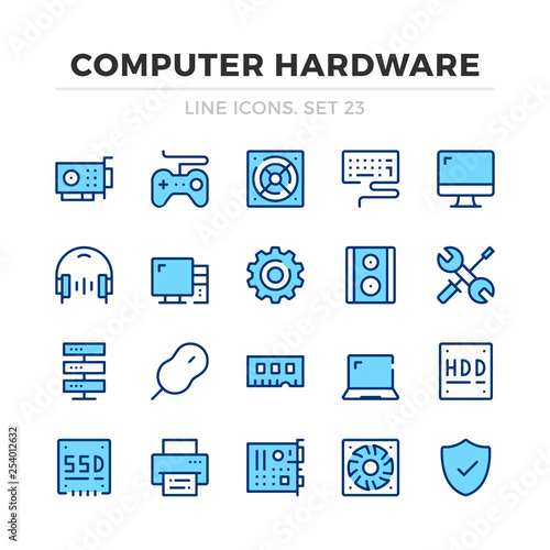 Computer hardware vector line icons set. Thin line design. Outline graphic elements, simple stroke symbols. Computer icons