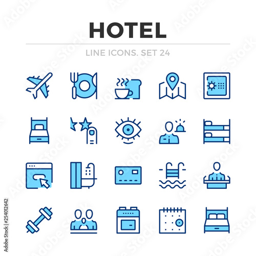 Hotel vector line icons set. Thin line design. Outline graphic elements, simple stroke symbols. Hotel icons