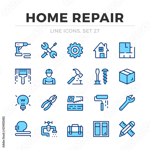 Home repair vector line icons set. Thin line design. Outline graphic elements, simple stroke symbols. Home repair icons