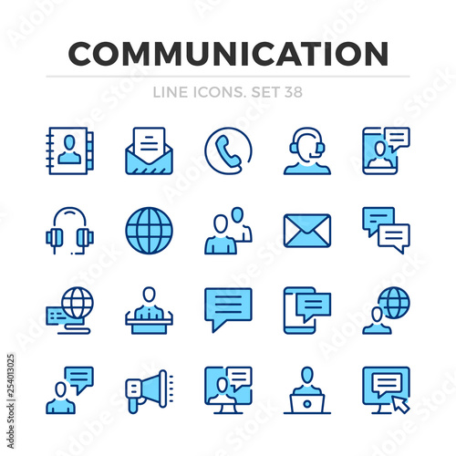 Communication vector line icons set. Thin line design. Modern outline graphic elements, simple stroke symbols. Communication icons