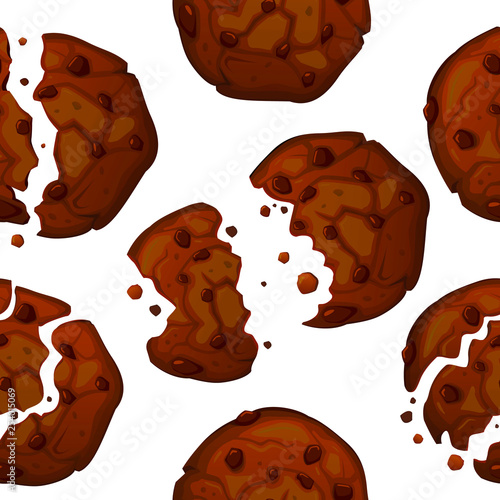 Vector chocolate chip cookies pattern. Chocolate cookie seamless pattern. 
