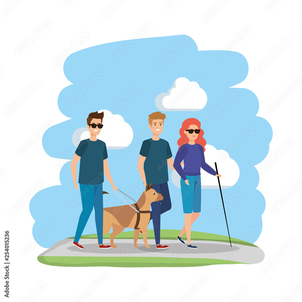 blind woman with helper and guide dog blind woman with helper and guide dog
