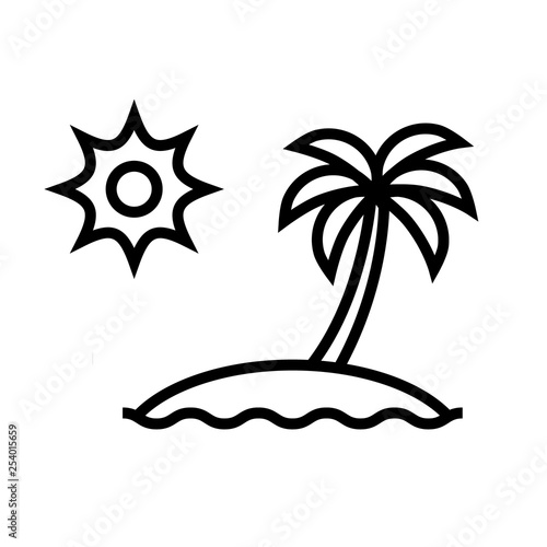 island with palm trees line icon - Vector