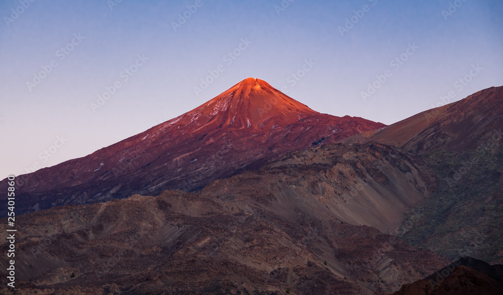 Iconic Teide volcano mountain peak at sunset
