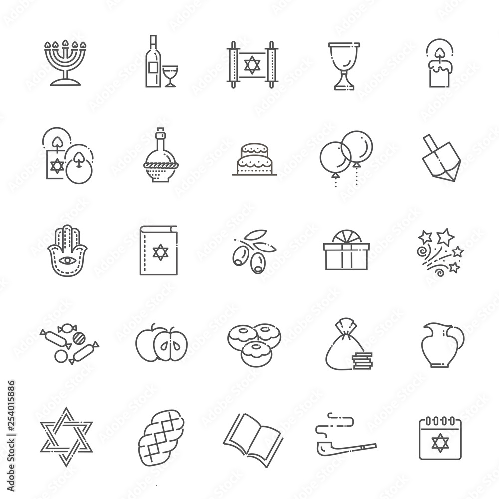 Outline icon collection - Symbols Of Hanukkah Outline icon collection - Symbols Of Hanukkah