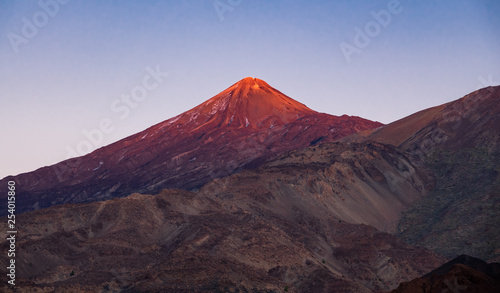 Iconic Teide volcano mountain peak at sunset