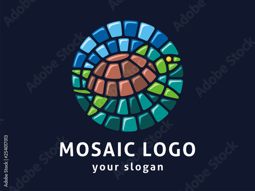 Vector logo template. Sign of the turtle in mosaic style.