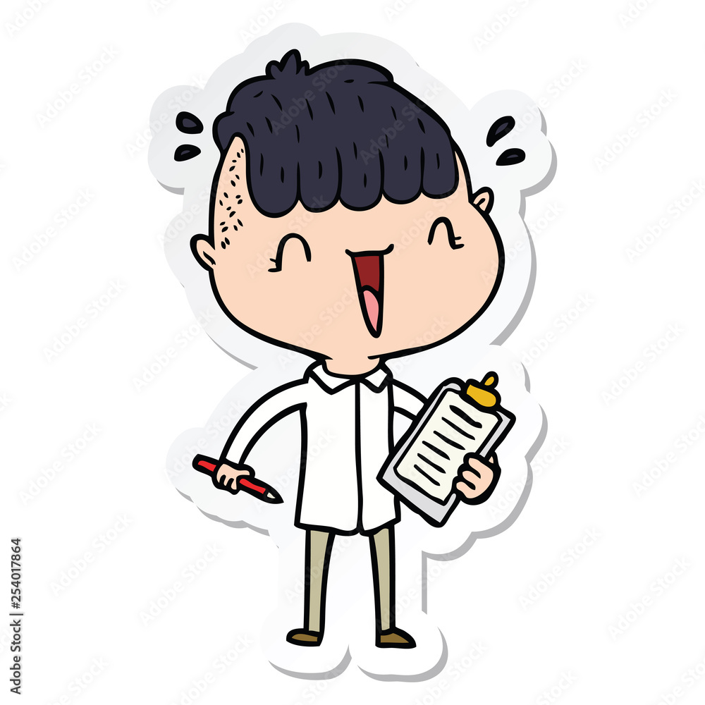 sticker of a cartoon happy boy surprised