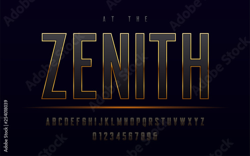 Stylish gold framed uppercase letters and numbers, alphabet.