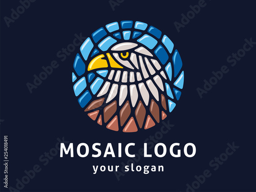 Vector logo template. Sign of the eagle in mosaic style.