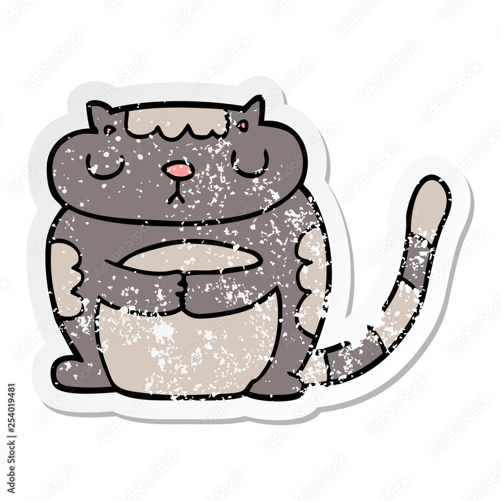 distressed sticker of a cute cartoon cat distressed sticker of a cute cartoon cat