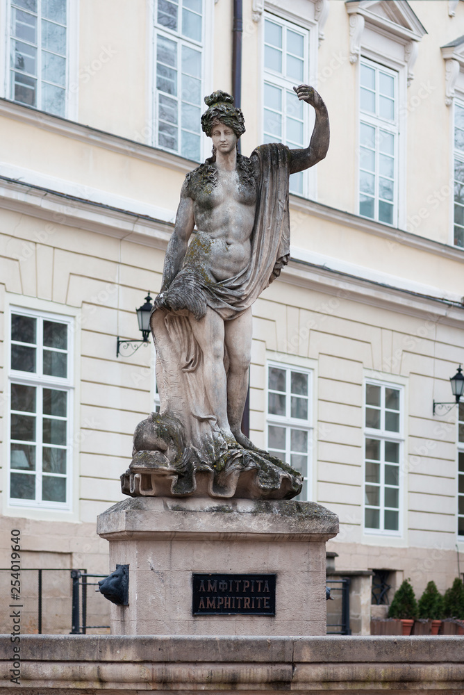 Statue of Amphitrite at the Market Square in Lviv, Ukraine StockFoto