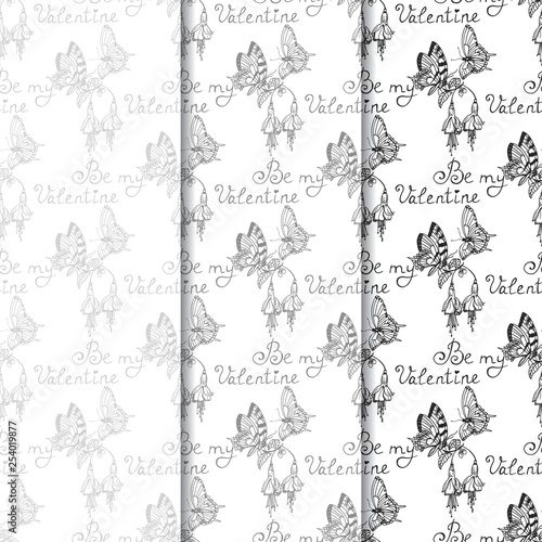Valentine's Day seamless pattern flower and butterfly