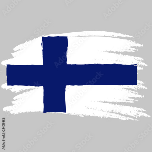 Flag of Finland. Brush painted Flag of Finland. Hand drawn style illustration with a grunge effect and watercolor. Flag of Finland with grunge texture. Vector illustration