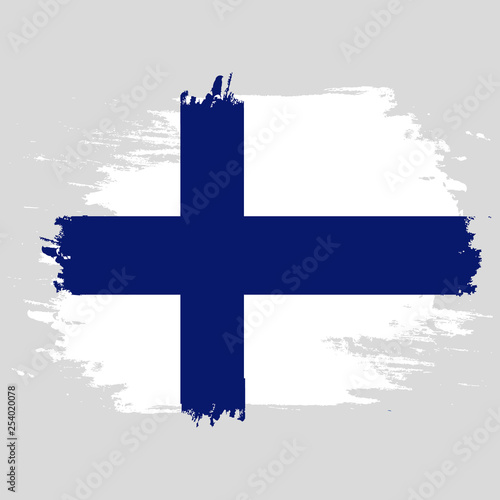 Flag of Finland. Brush painted Flag of Finland. Hand drawn style illustration with a grunge effect and watercolor. Flag of Finland with grunge texture. Vector illustration