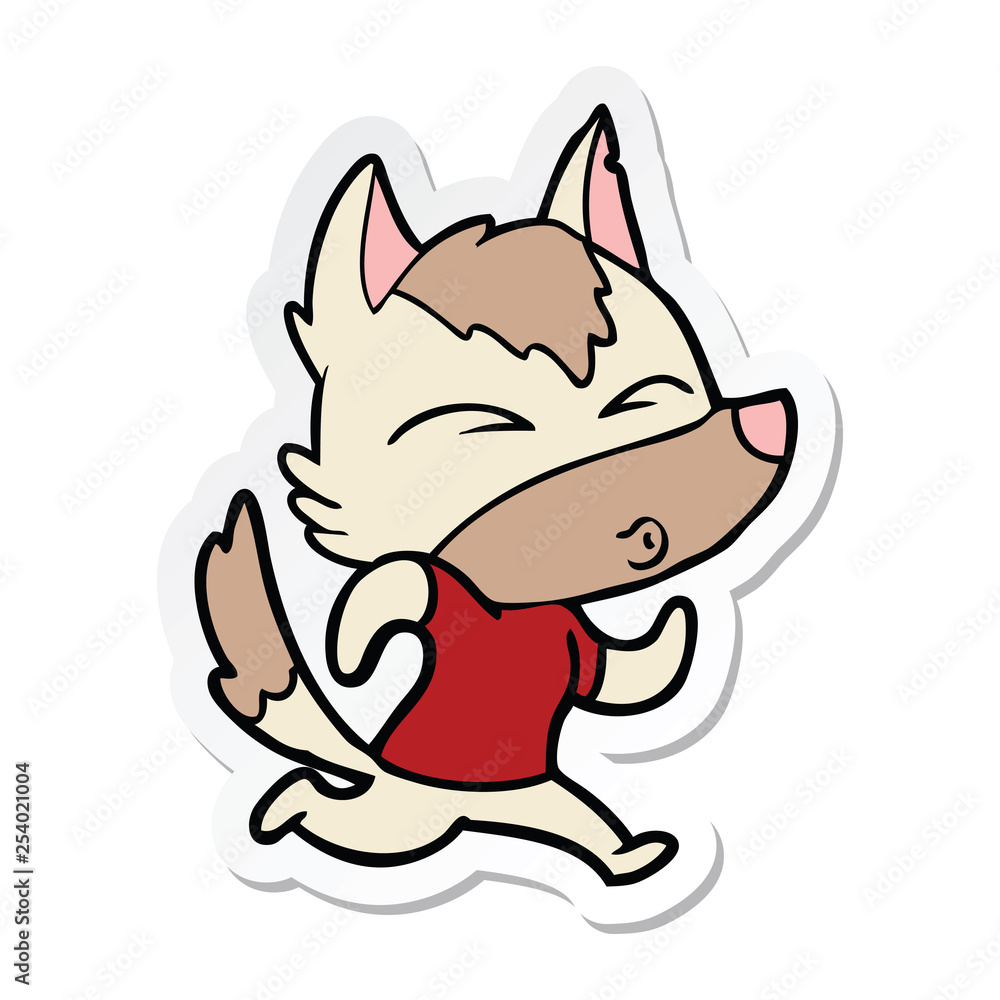 sticker of a cartoon wolf running sticker of a cartoon wolf running
