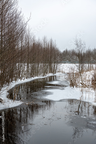 frozen bodies of water in deep winter under snow