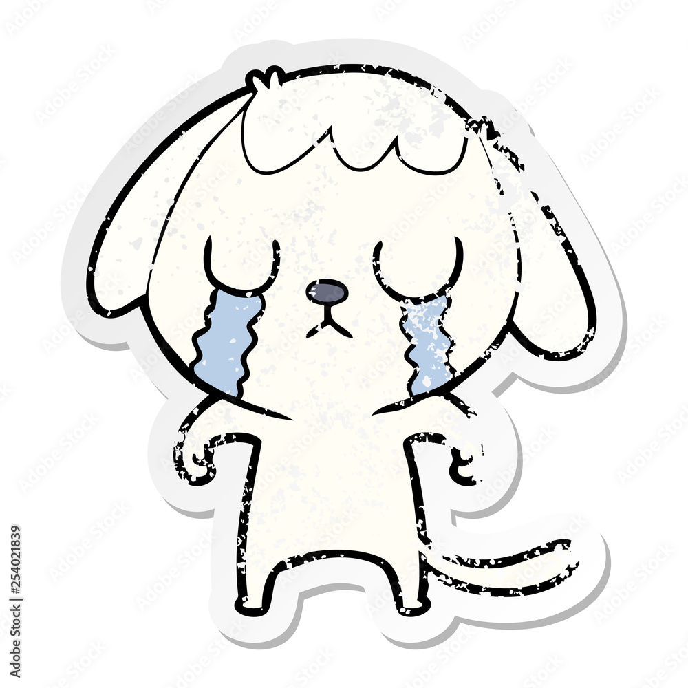 distressed sticker of a cute cartoon dog crying distressed sticker of a cute cartoon dog crying