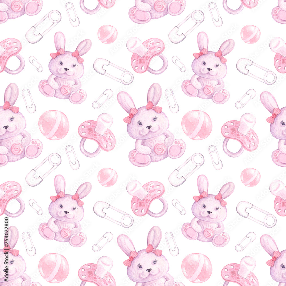 pattern for girls with bunnies, pacifier, ball, pin