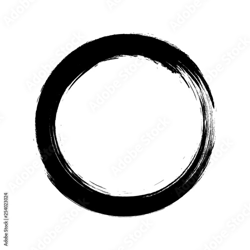 vector brush strokes circles of paint on white background. Ink hand drawn paint brush circle. Logo, label design element vector illustration. Black abstract grunge circle. Frame