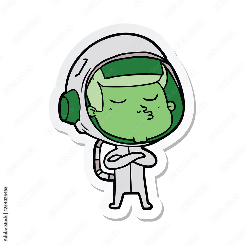 sticker of a cartoon confident astronaut