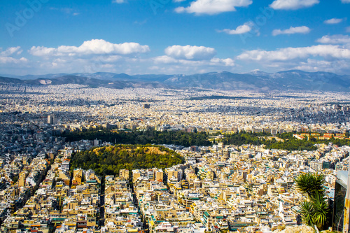 Beautiful cityscape, view of the city and the sea above the point. Greece, Athens, Acropolis.