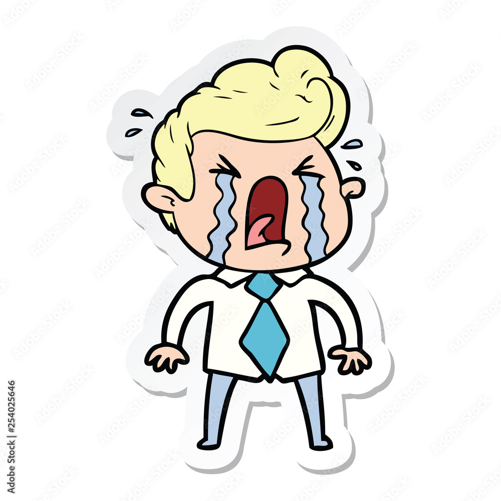 sticker of a cartoon crying man