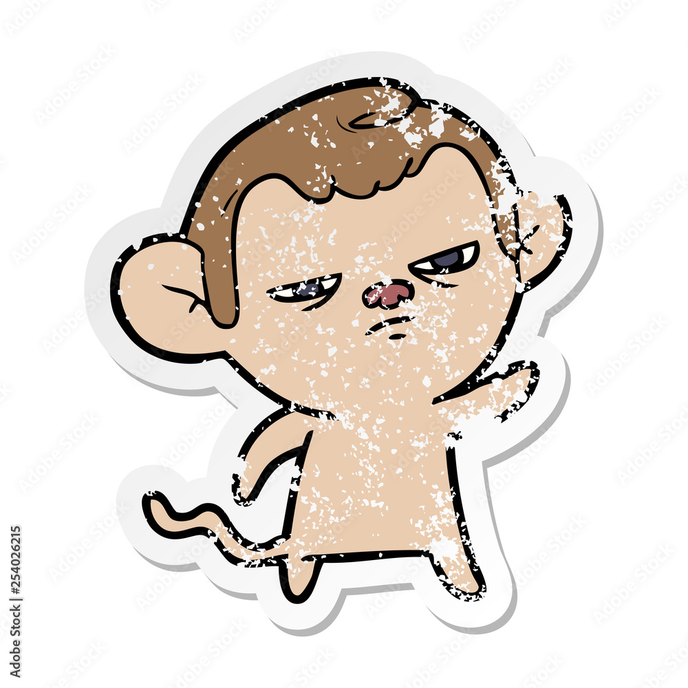 Fototapeta premium distressed sticker of a cartoon annoyed monkey