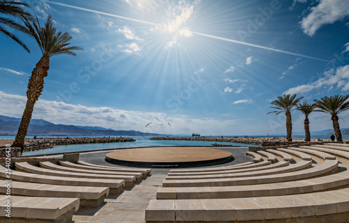 Central public promenade and walking pier in Eilat - famous tourist resort an...