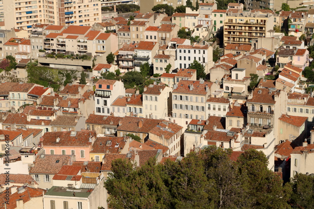 Aerial view of the old city of Marseille