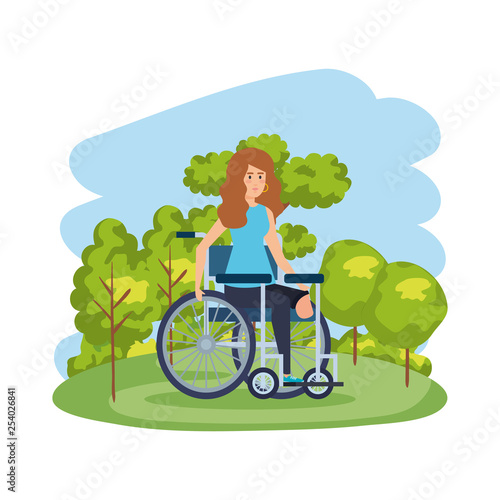 young woman in wheelchair in the park