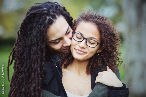 Valokuva Young ethnic couple together outside