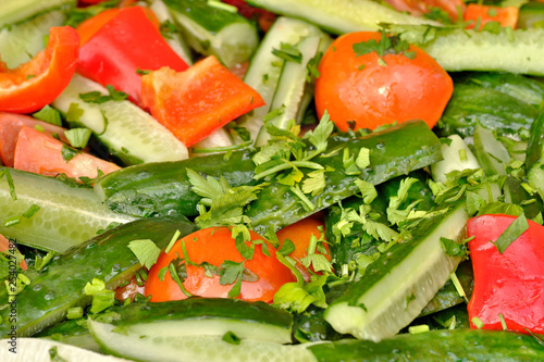Vegetable salad of tomatoes and cucumbers