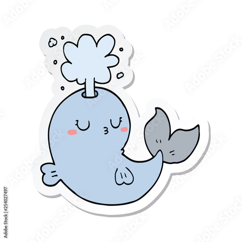 sticker of a cartoon whale spouting water