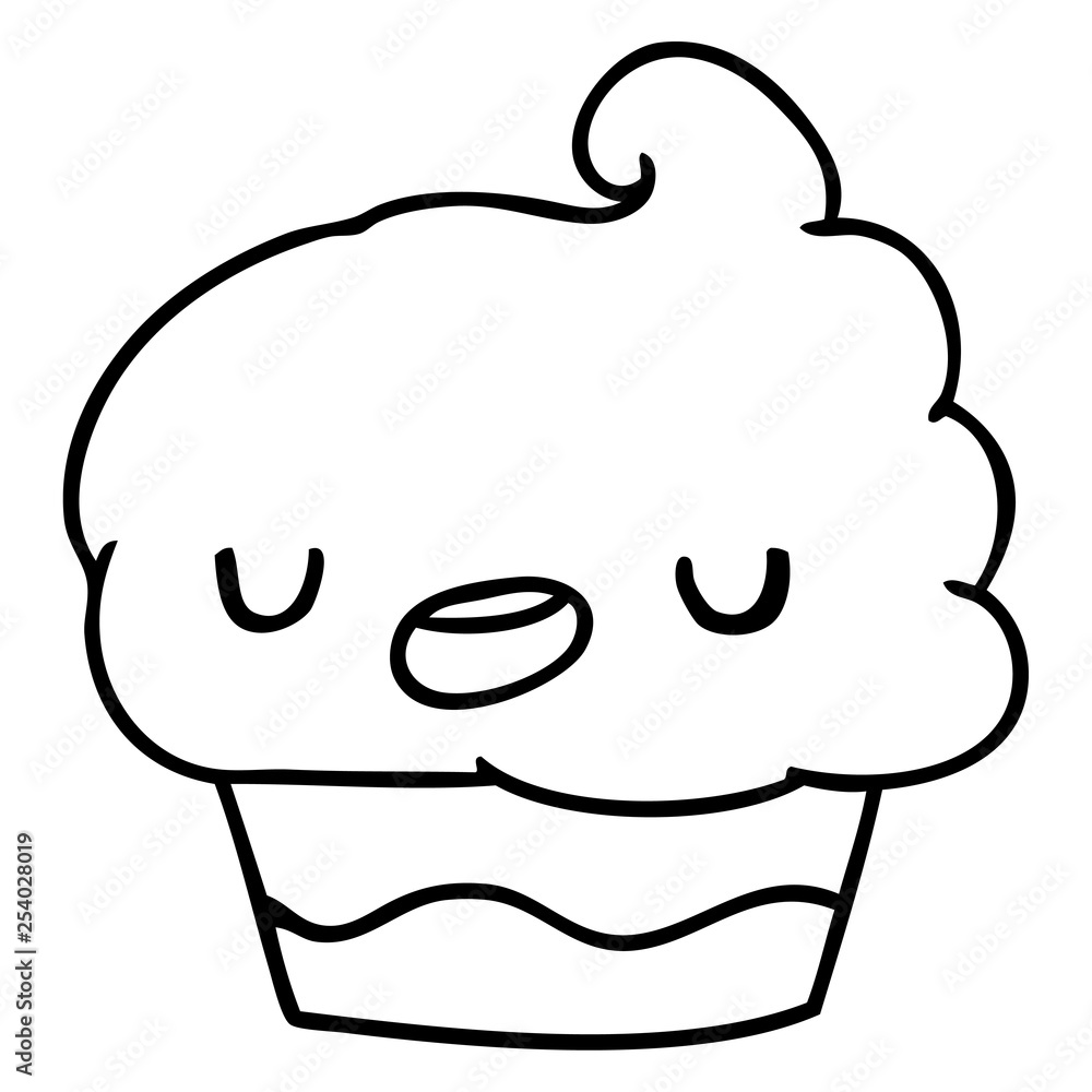 line drawing kawaii of a cute cupcake line drawing kawaii of a cute cupcake
