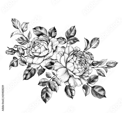 Hand drawn Floral Bunch with Roses