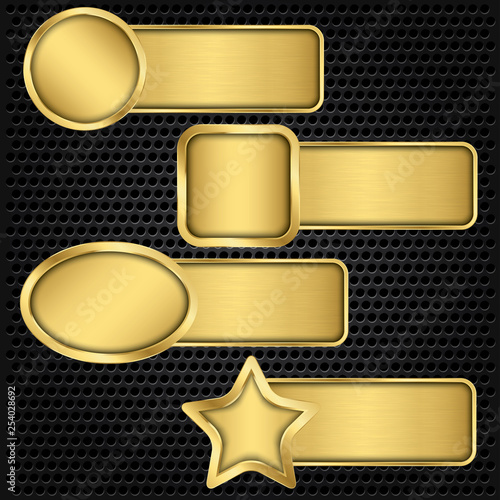 Gold banner set, golden texture plate set vector illustration