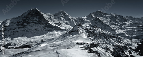 Spectacular winter scenery in the Swiss Alps with famous Eiger, Moench & Jungfrau, Bernese Oberland, Switzerland