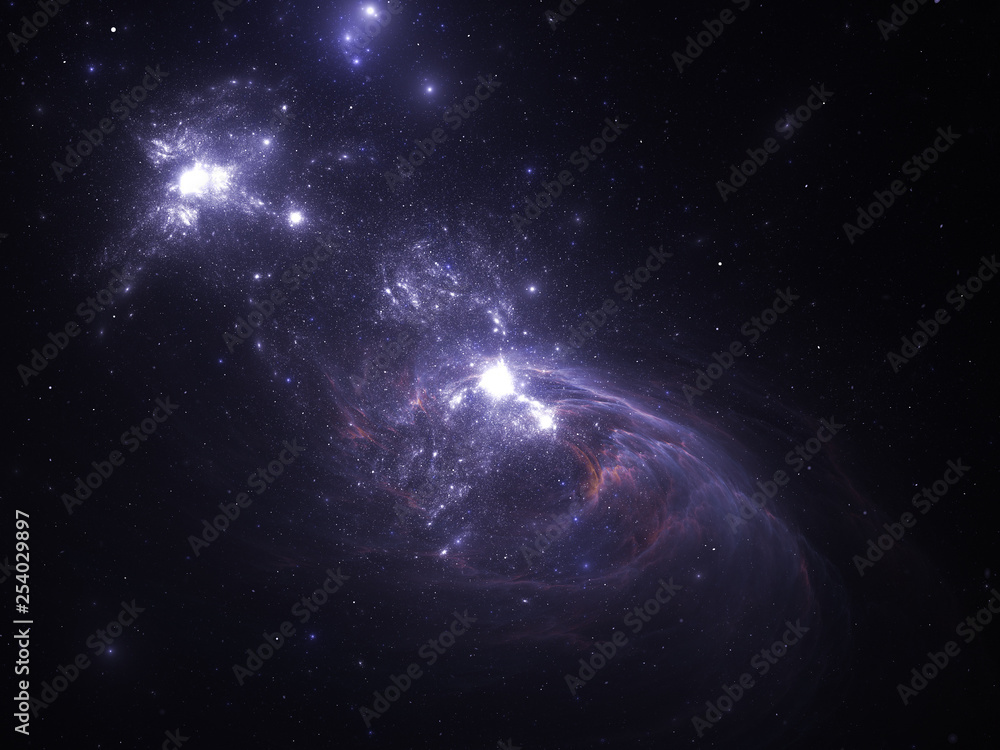 Starfield, stars and space dust scattered throughout the universe. Vast open interstellar space, cosmic abstract artwork. Distant swirling galaxies, interplanetary travel, astral artwork.