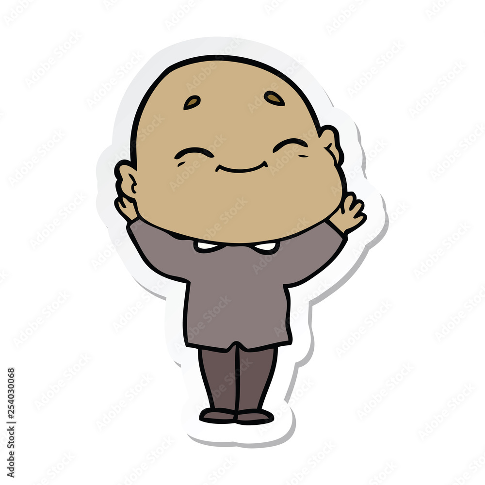 sticker of a cartoon happy bald man sticker of a cartoon happy bald man
