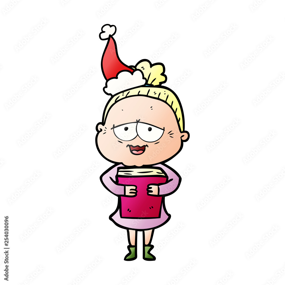 gradient cartoon of a happy old lady wearing santa hat gradient cartoon of a happy old lady wearing santa hat