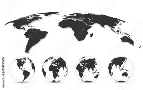 World Map Isolated on White Background in Gray Color. Earth globe. World map set. Vector Illustration