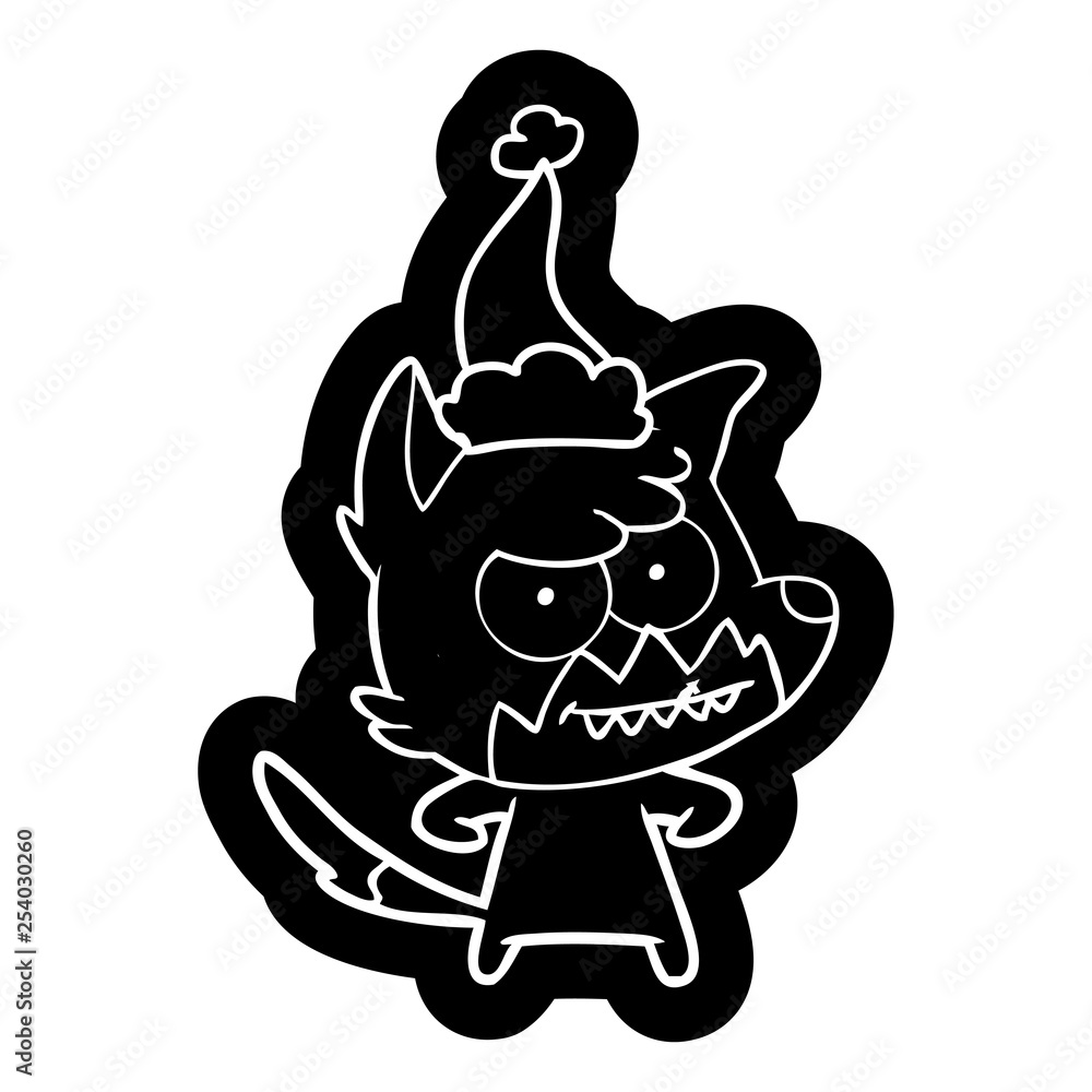 cartoon icon of a grinning fox wearing santa hat cartoon icon of a grinning fox wearing santa hat